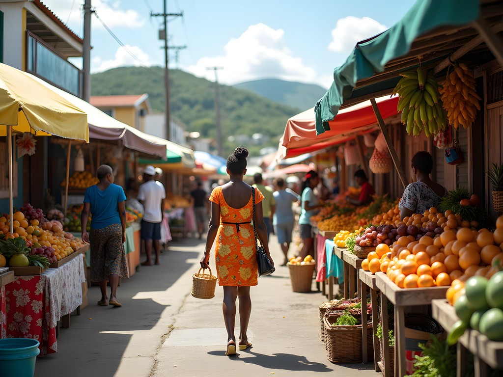 Local food market in Charlestown with colorful produce