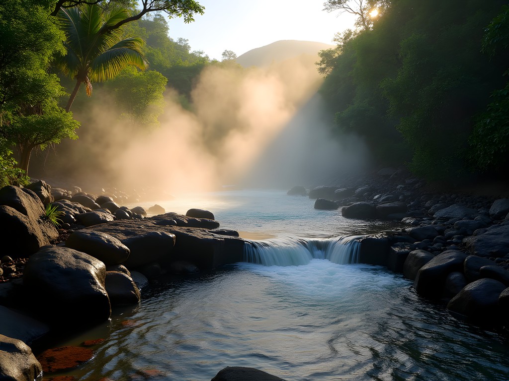 Secret local hot spring in Charlestown with volcanic rocks