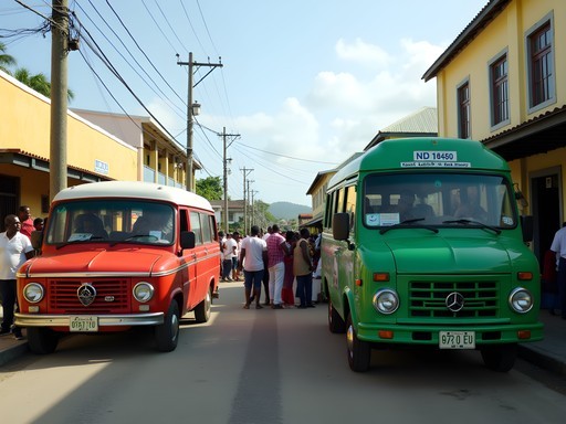 Local transportation van hub in Charlestown with passengers