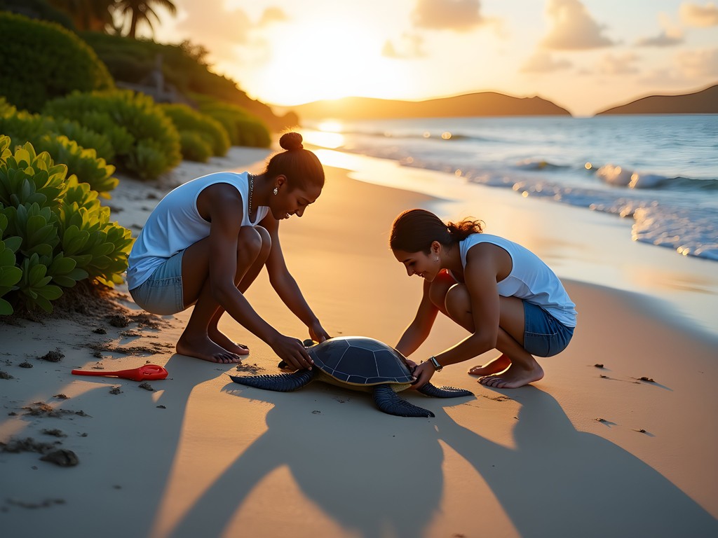 Morning sea turtle conservation work on a Nevis beach