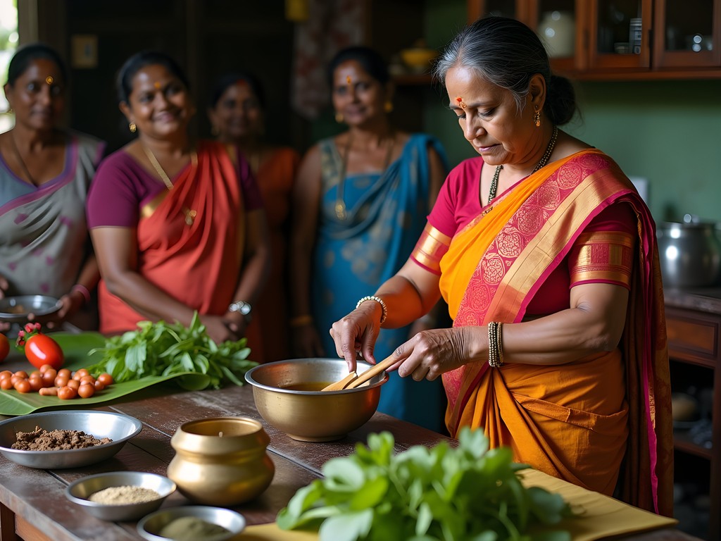 Traditional Tamil cooking demonstration in Chennai family home