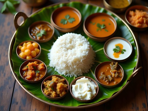 Traditional South Indian thali served on banana leaf in Chennai