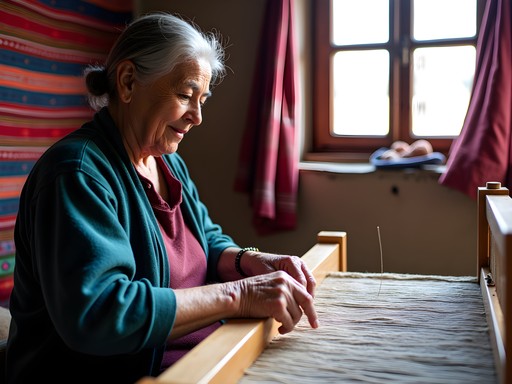 Traditional weaver working on a backstrap loom in Monsefú craft workshop
