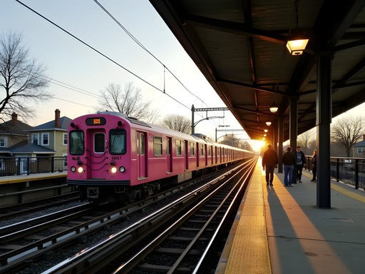 CTA Pink Line station in Cicero with train arriving