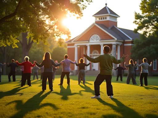 Early morning at Columbus Park in Cicero with community members practicing tai chi