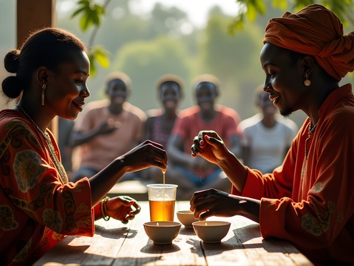 Cultural exchange moment between traveler and locals in Conakry