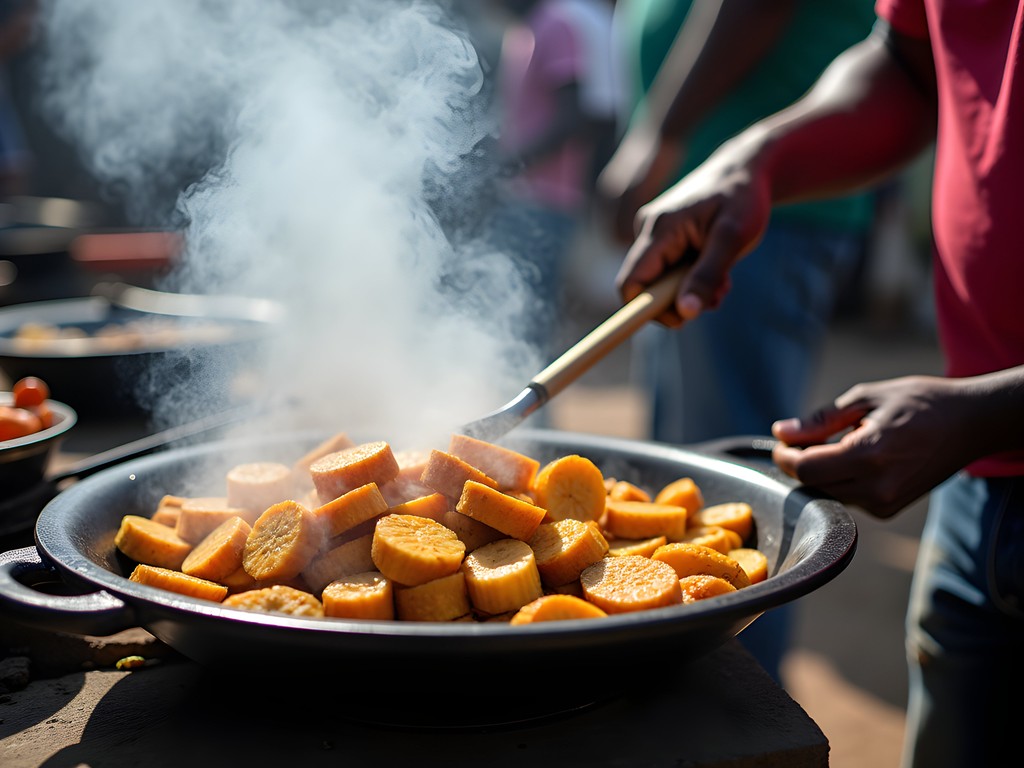 Local food vendor preparing traditional Guinean cuisine in Conakry