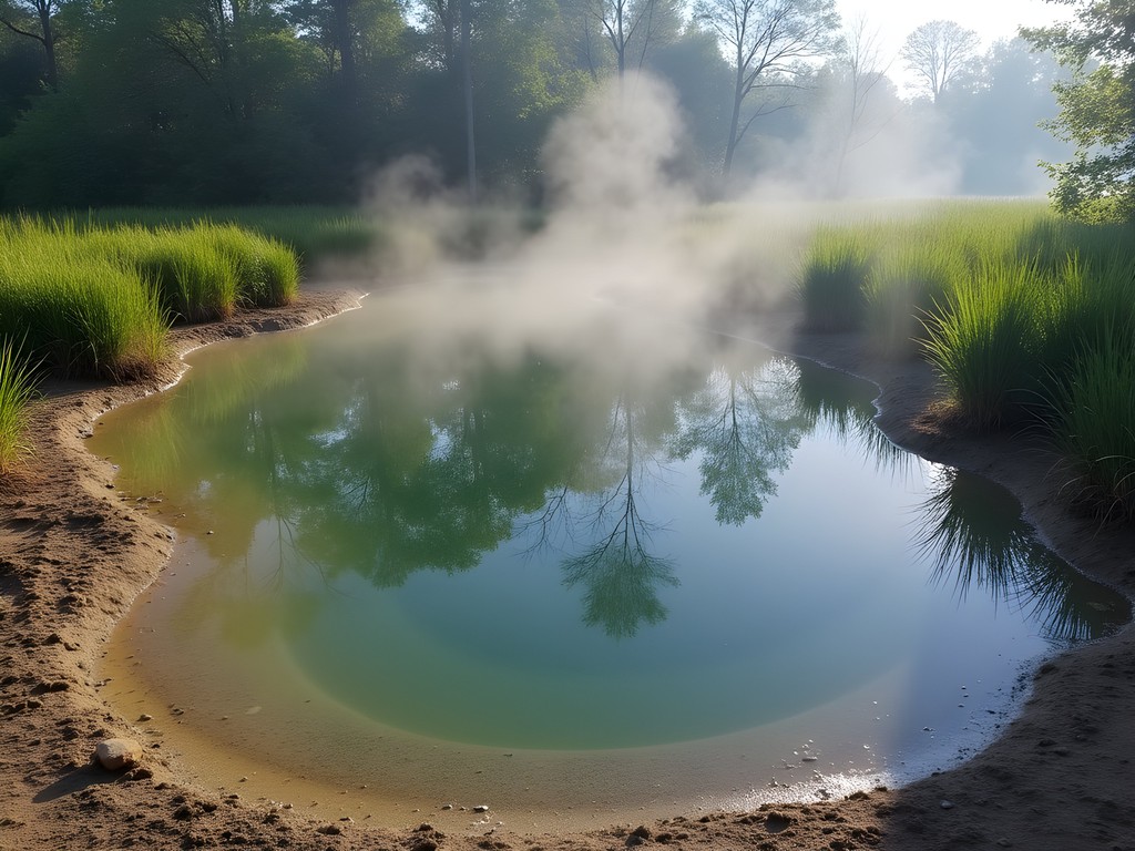 Natural warm spring pool surrounded by wetland vegetation at Bell Slough