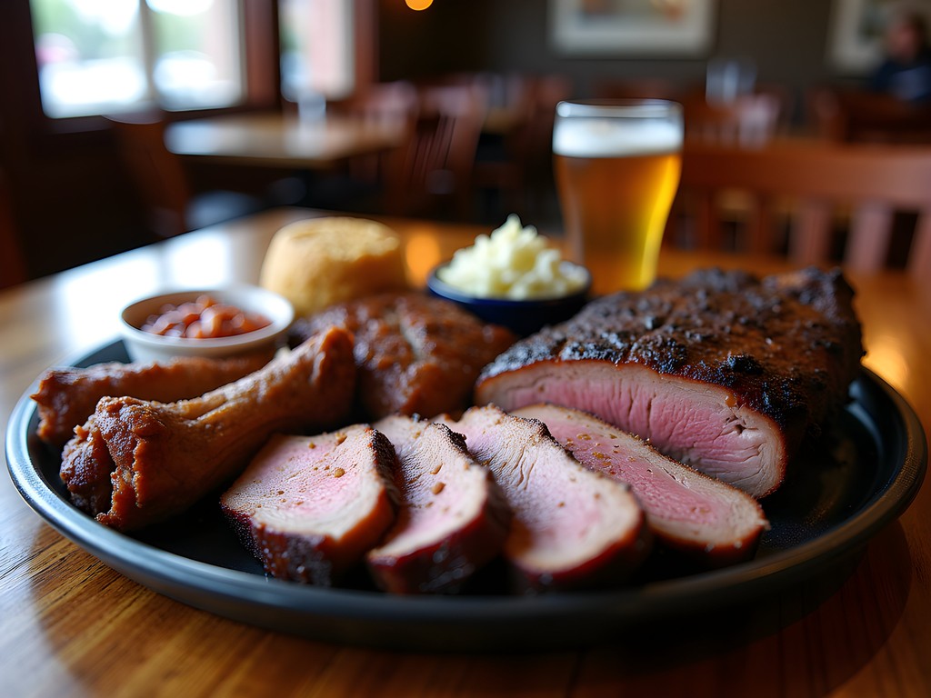 Authentic barbecue platter with smoked meats and sides at local Council Bluffs restaurant