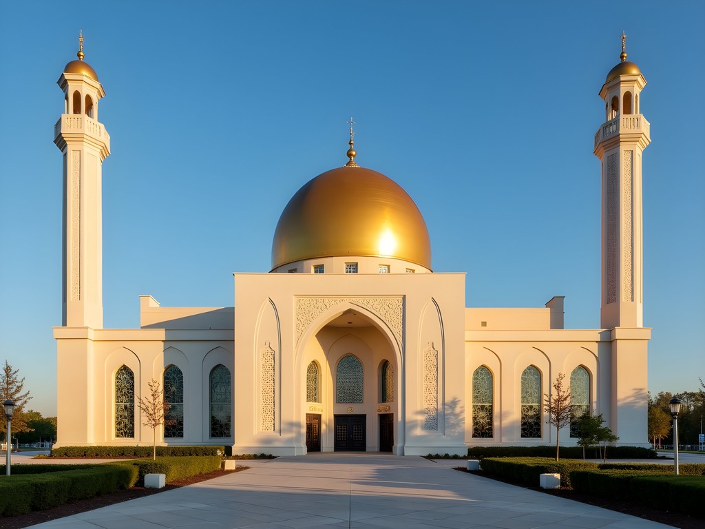Golden dome and minarets of Islamic Center of America in Dearborn Michigan