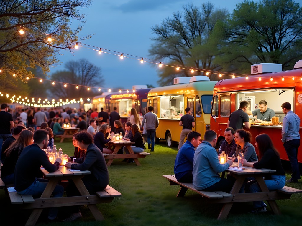 Legion of Food truck gathering in Des Moines with locals enjoying farm-to-truck cuisine