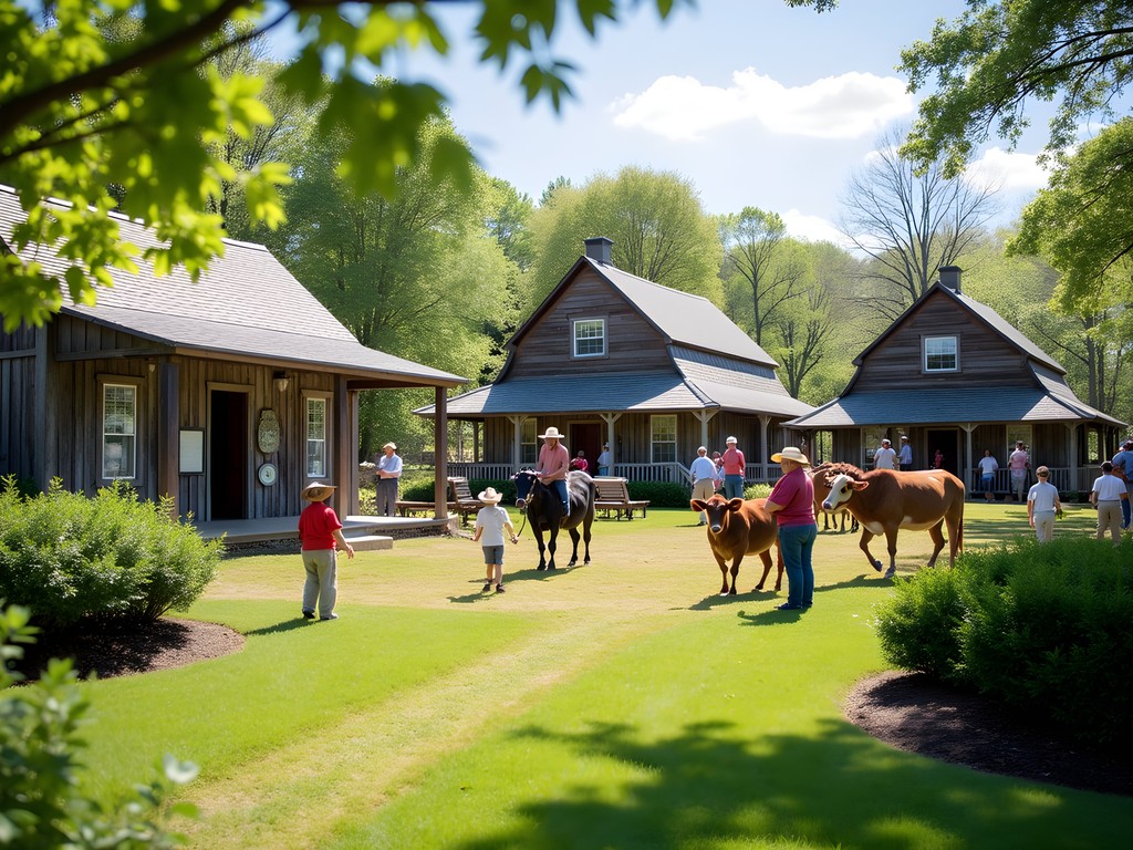 Historical farm buildings and demonstrations at Landmark Park in Dothan Alabama