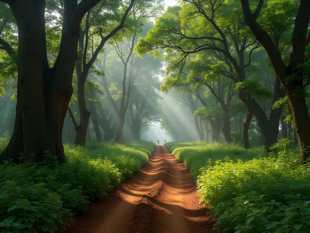 Runners on forest trail in Kaptagat Kenya high altitude training area