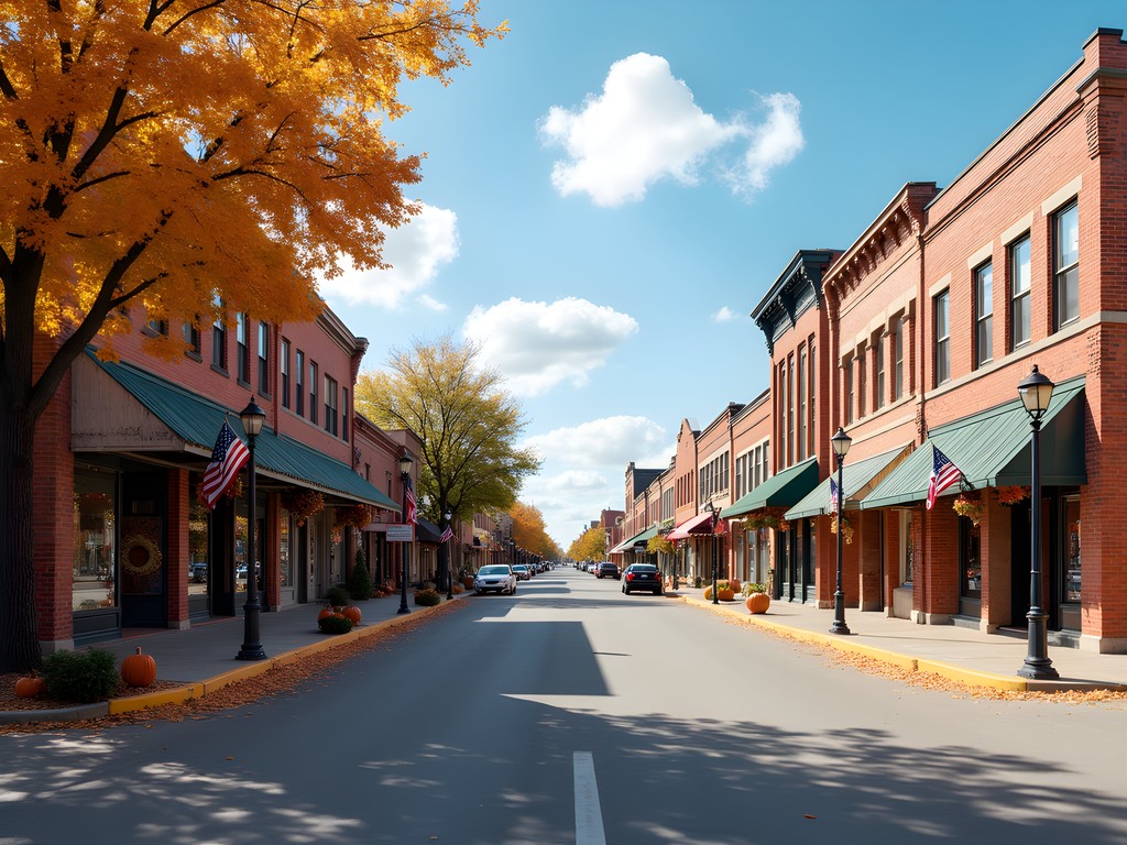 Historic downtown Enid Oklahoma square with 1920s architecture and fall decorations