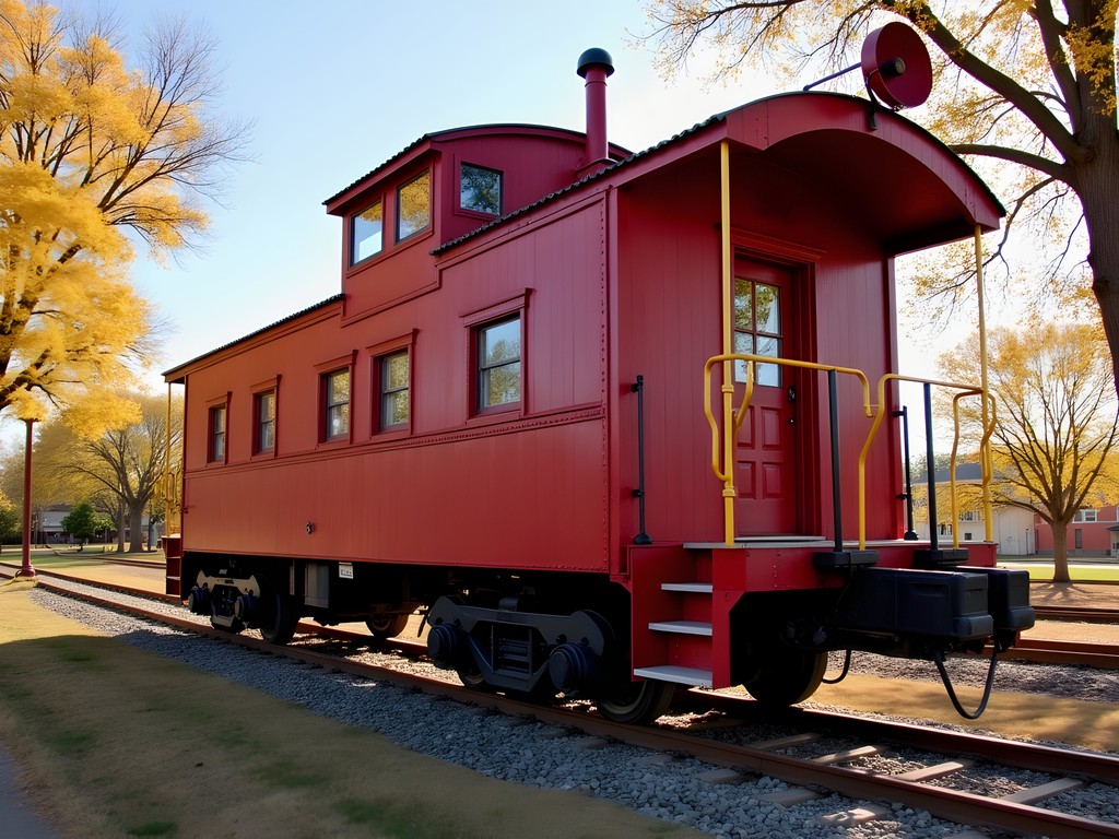 Restored vintage caboose accommodation at Railroad Museum of Oklahoma in Enid