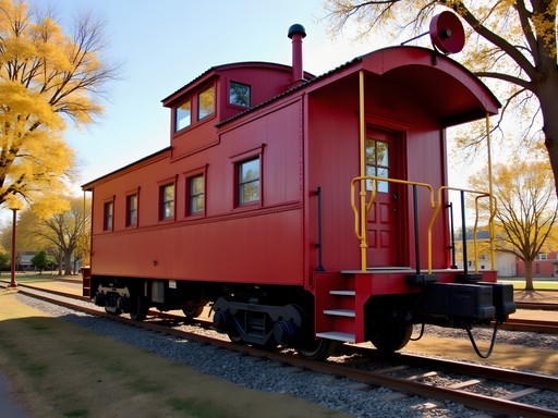 Restored vintage caboose accommodation at Railroad Museum of Oklahoma in Enid
