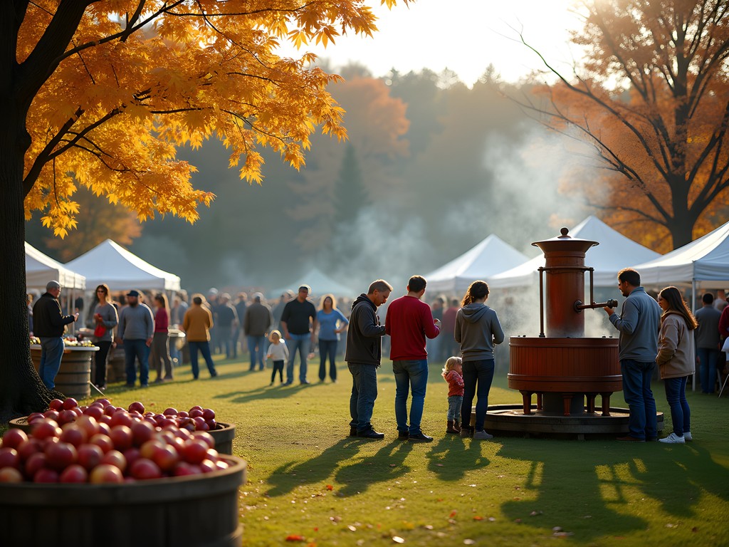 Essex Community Harvest Festival with local residents enjoying traditional cider pressing and fall activities