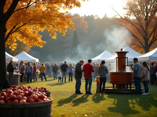 Essex Community Harvest Festival with local residents enjoying traditional cider pressing and fall activities