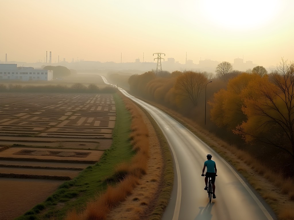 Cycling route transitioning from Faisalabad's urban grid to rural landscapes