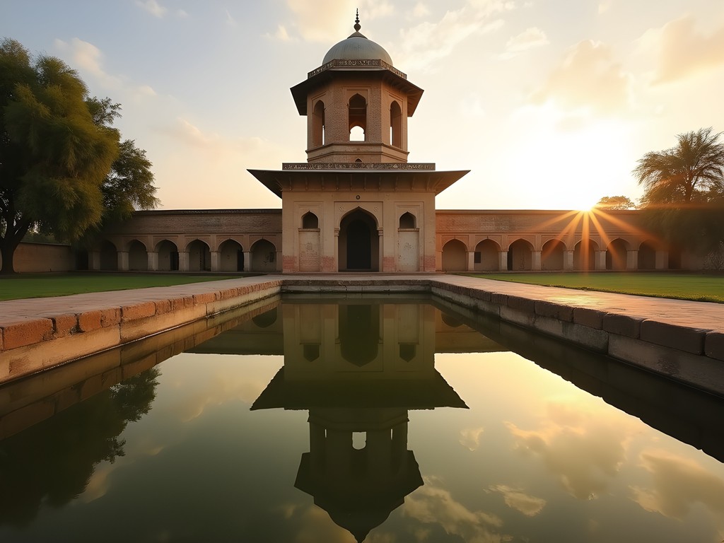 Hiran Minar hunting complex with reflection in ancient water management system