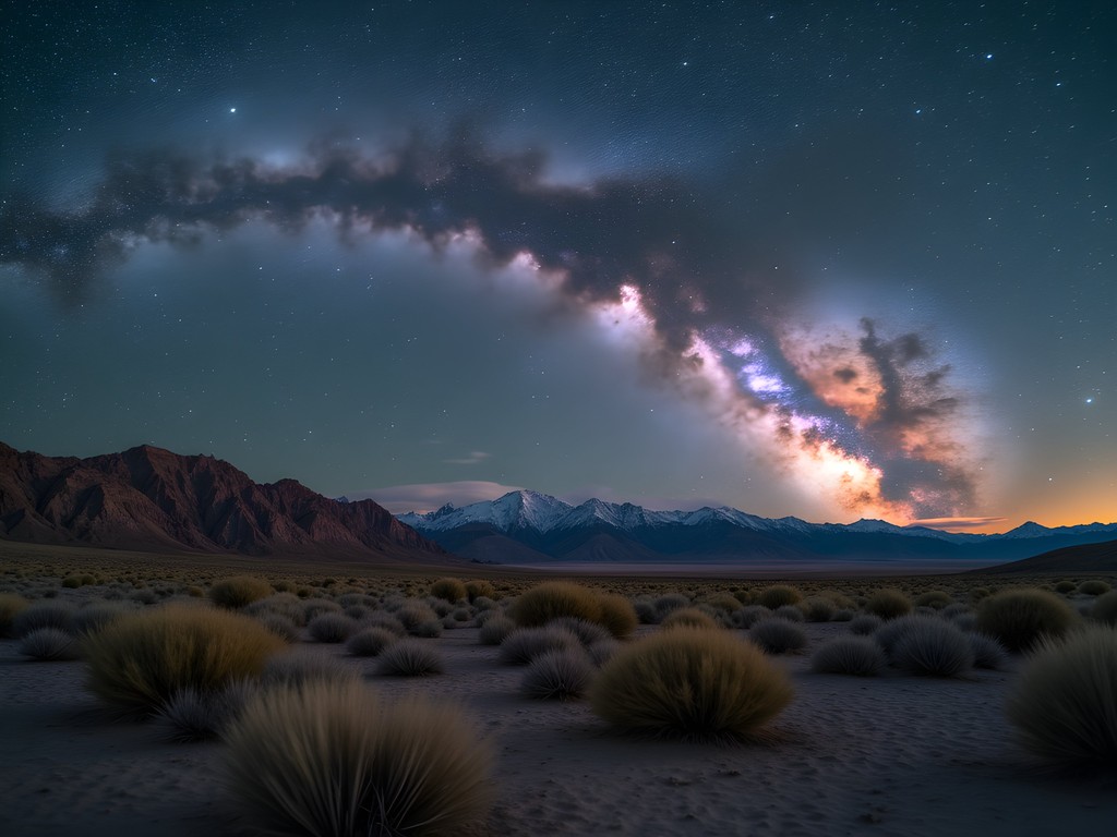 Spectacular starry night sky over Fernley Nevada desert landscape