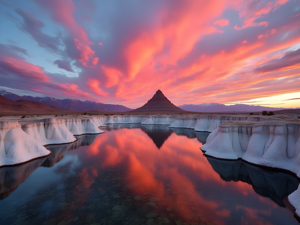 Dramatic sunset over Pyramid Lake's tufa formations near Fernley
