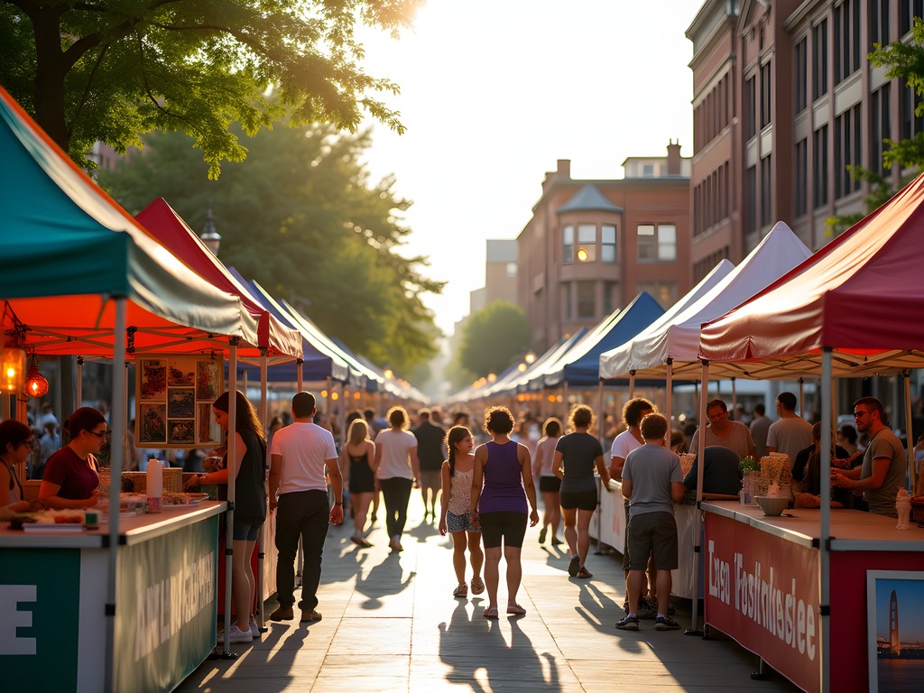 Three Rivers Festival in Fort Wayne with food vendors, art displays, and families enjoying summer activities