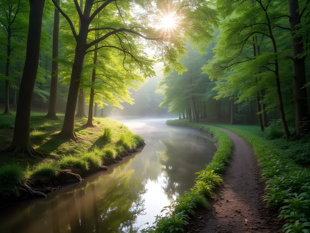 Morning mist rising over Seneca Creek Greenway Trail in Gaithersburg