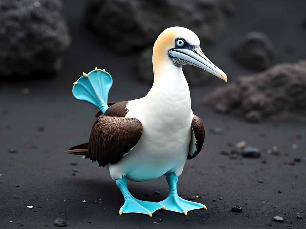 Blue-footed booby performing mating dance on North Seymour Island