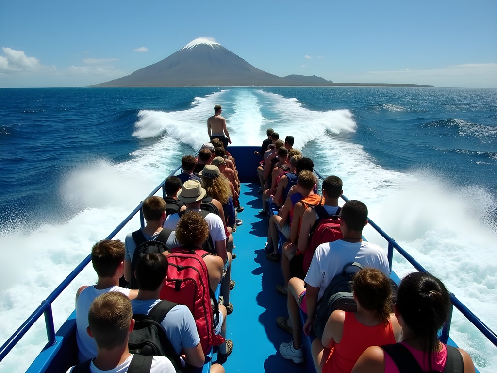 Speedboat ferry between Galápagos islands with passengers