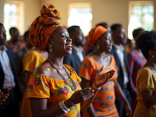 Vibrant Sunday church service in Ganta with colorful traditional dress