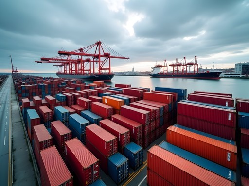Shipping containers at Gdansk port being prepared for international transport
