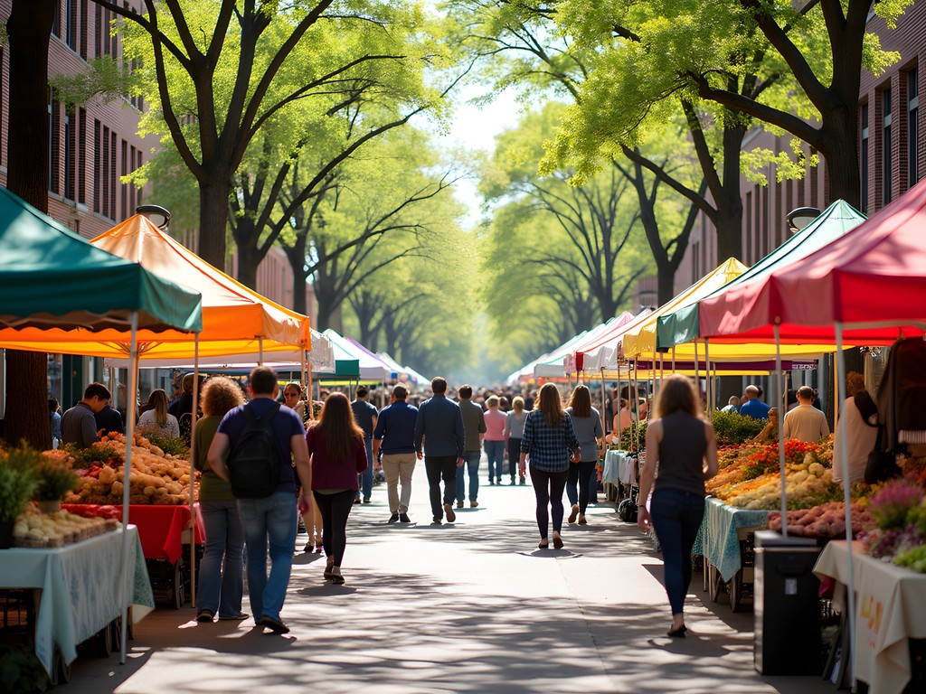 Bustling Saturday Market on Main Street Greenville with colorful produce and vendor stalls