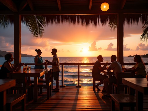 Sunset over Iron Bottom Sound from Art Gallery Café with local musicians performing