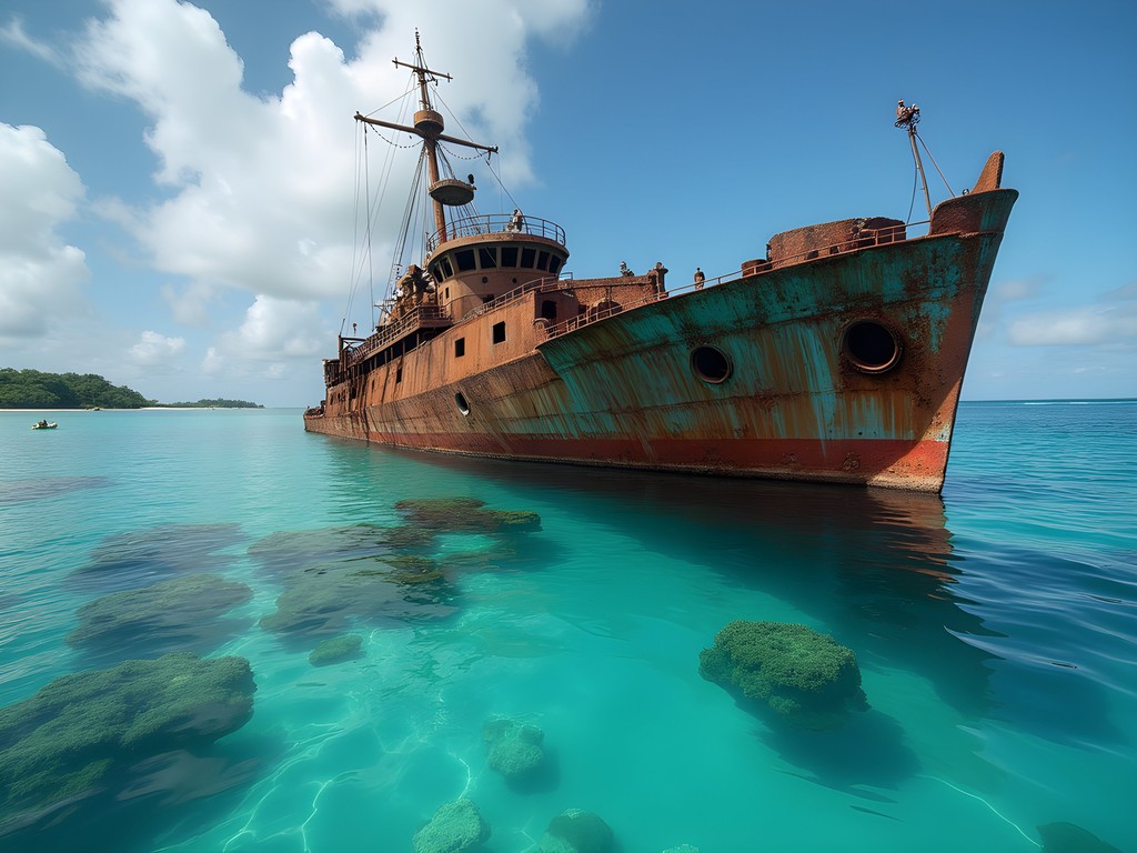 WWII shipwreck visible from the surface at Bonegi Beach with snorkelers exploring