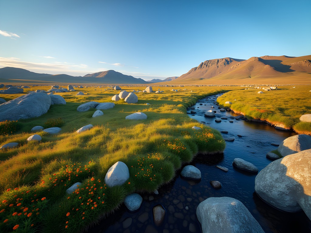 Hiker exploring summer tundra landscape in Sylvia Grinnell Territorial Park