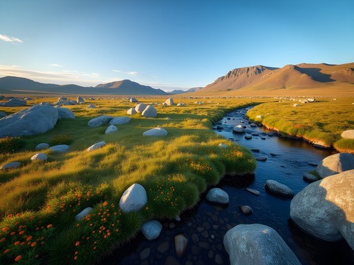 Hiker exploring summer tundra landscape in Sylvia Grinnell Territorial Park