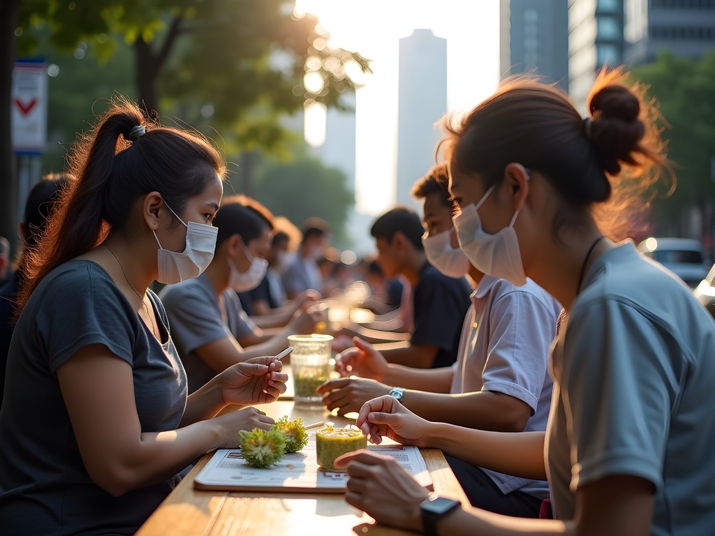 Local health collective offering traditional and modern health services during Jakarta's Car Free Day on Jalan Sudirman
