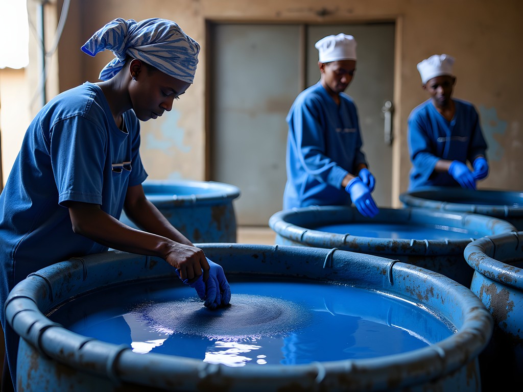 Traditional indigo dyeing workshop at Kaduna Arts Council with local artisans