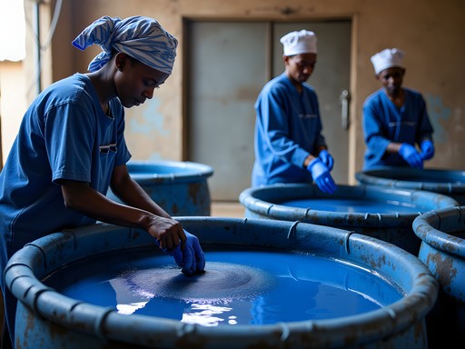 Traditional indigo dyeing workshop at Kaduna Arts Council with local artisans