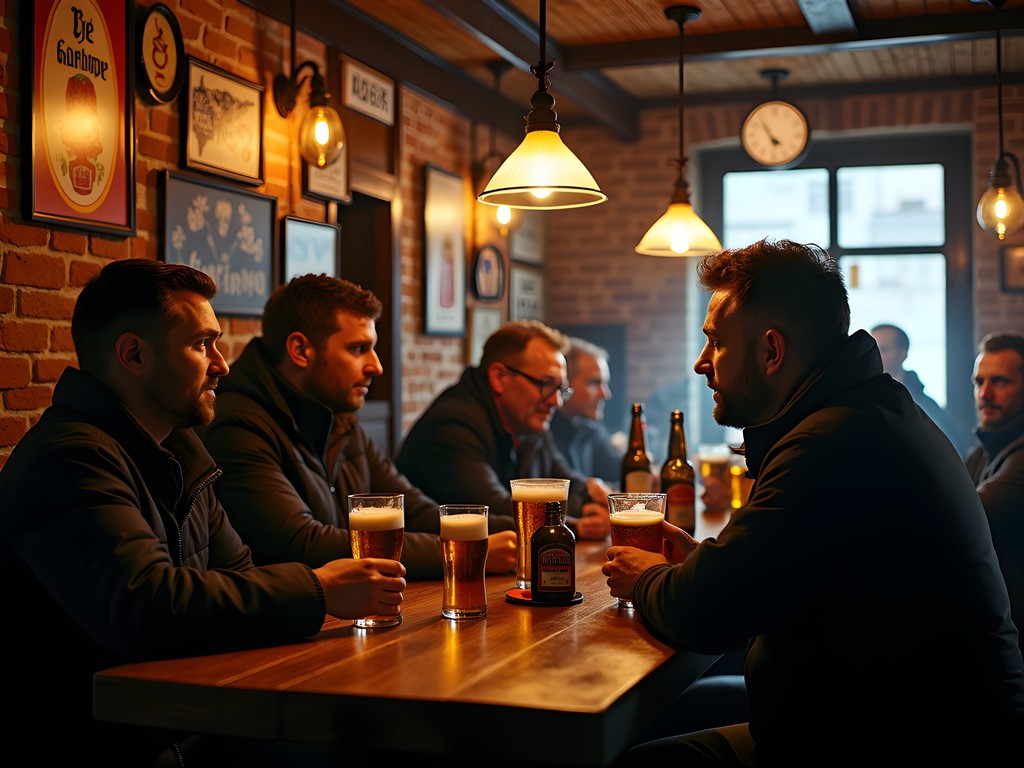 Authentic neighborhood Czech pub in Karlovy Vary with locals enjoying evening beers