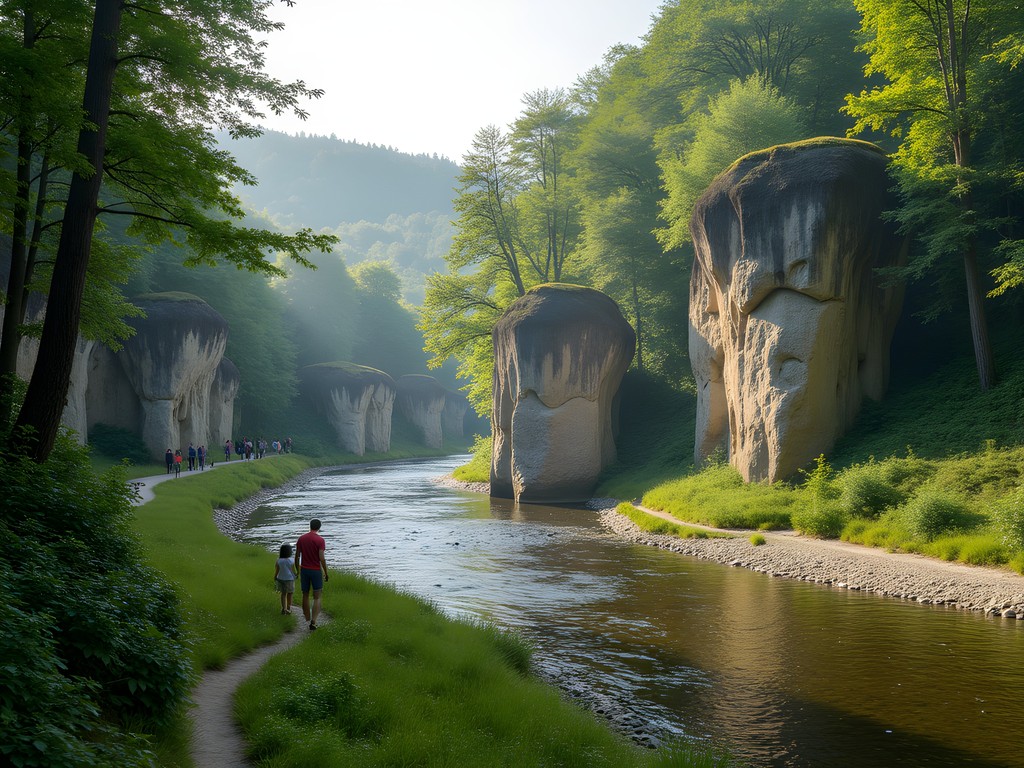 Svatošské skály rock formations with local Czech families enjoying nature away from tourist crowds