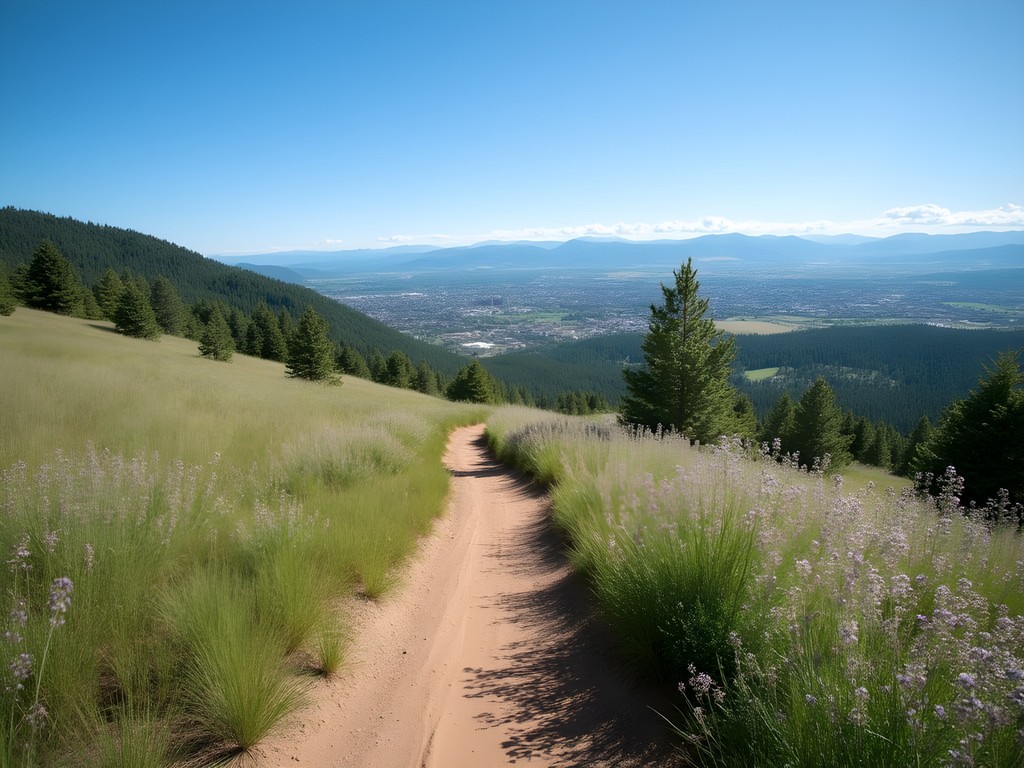 View of Denver skyline from Green Mountain hiking trail in Lakewood