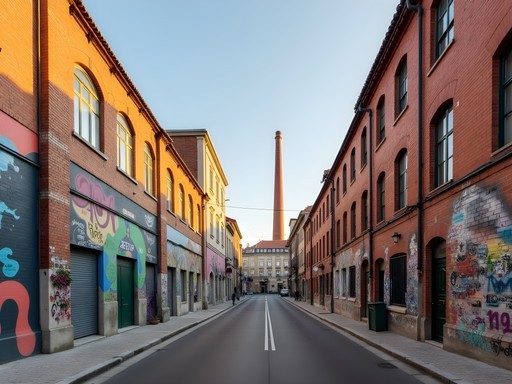 Colorful street art on industrial buildings in Marvila art district