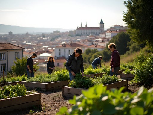 Local community garden in Graça neighborhood of Lisbon with city views