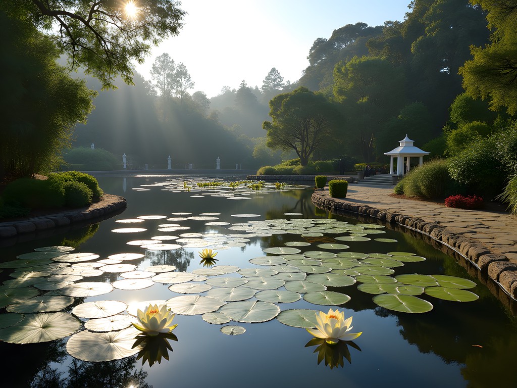Peaceful meditation gardens and lake at Self-Realization Fellowship Lake Shrine