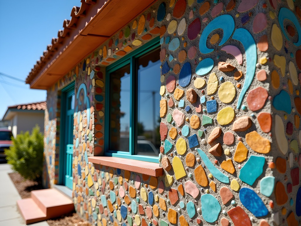 Colorful mosaic artwork covering the exterior of the Mosaic Tile House in Venice, Los Angeles