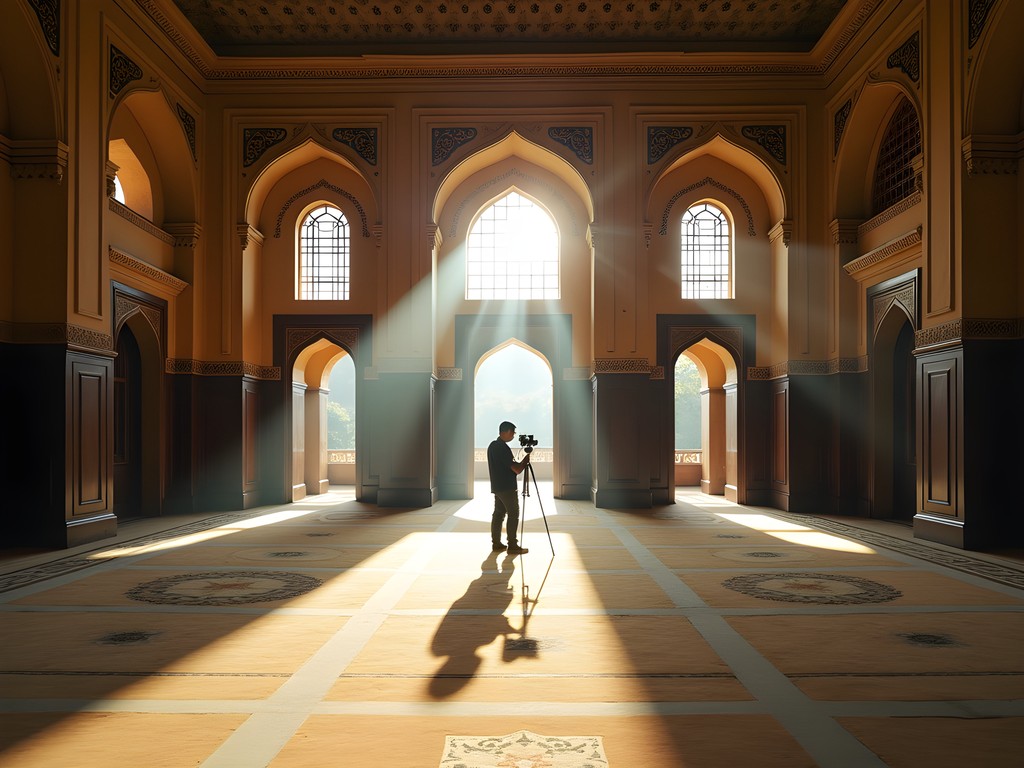 Anthropologist conducting acoustic measurements in the historic Asafi Mosque