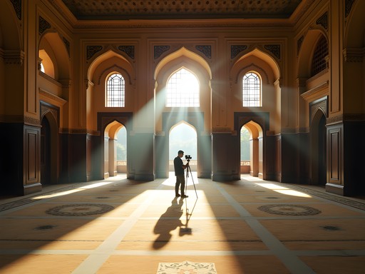 Anthropologist conducting acoustic measurements in the historic Asafi Mosque