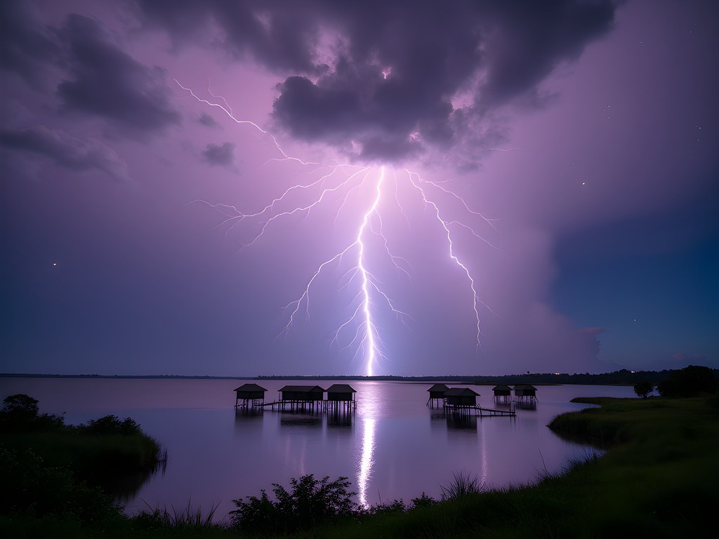 Spectacular Catatumbo lightning storm over Lake Maracaibo at night